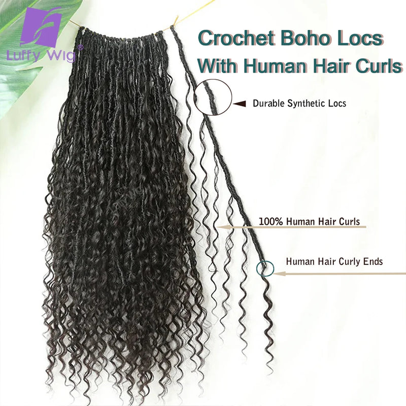 Crochet Boho Locs with Human Hair Curls Pre-looped 27 30 Braids Hair Extensions Knotless Hair Deadlocks For Braiding Deep Wave
