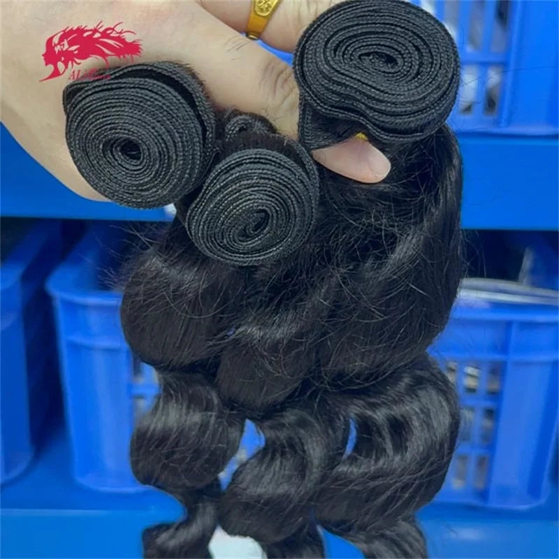 Ali Queen Hair Loose Wave Bundles Human Hair Virgin Hair 3 Bundle Deals Real Human Hair Extensions For Black Women Natural Black
