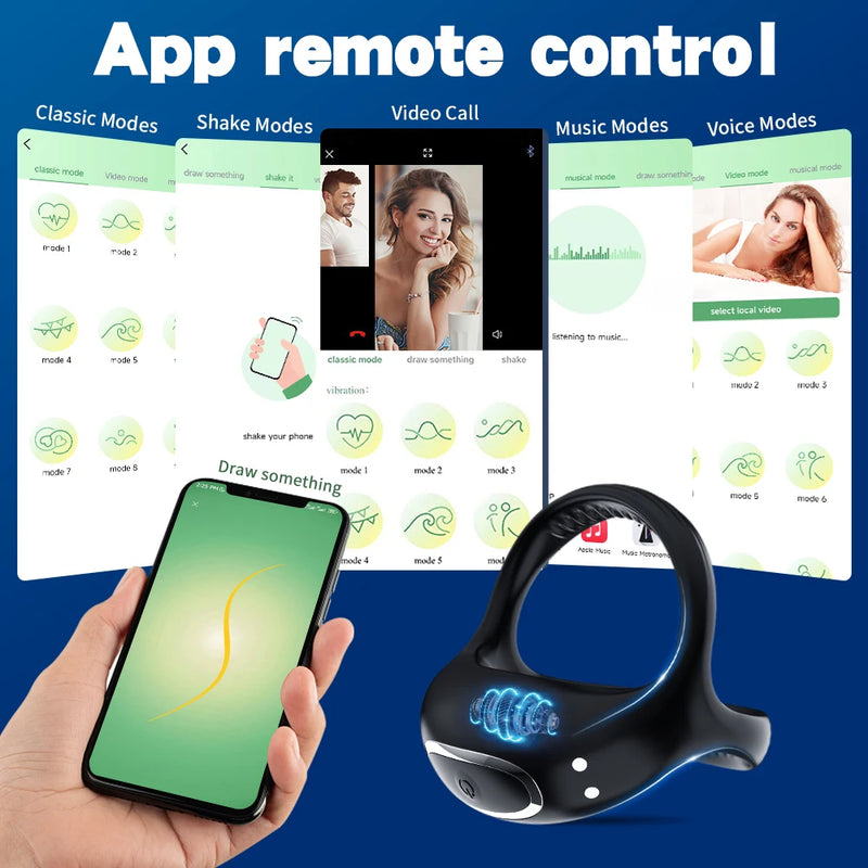 Anel peniano vibrador com controle por aplicativo, anel peniano para retardar a ejaculação, brinquedos sexuais, bloqueio penisring, adulto, masculino, suprimentos sexuais 18 +