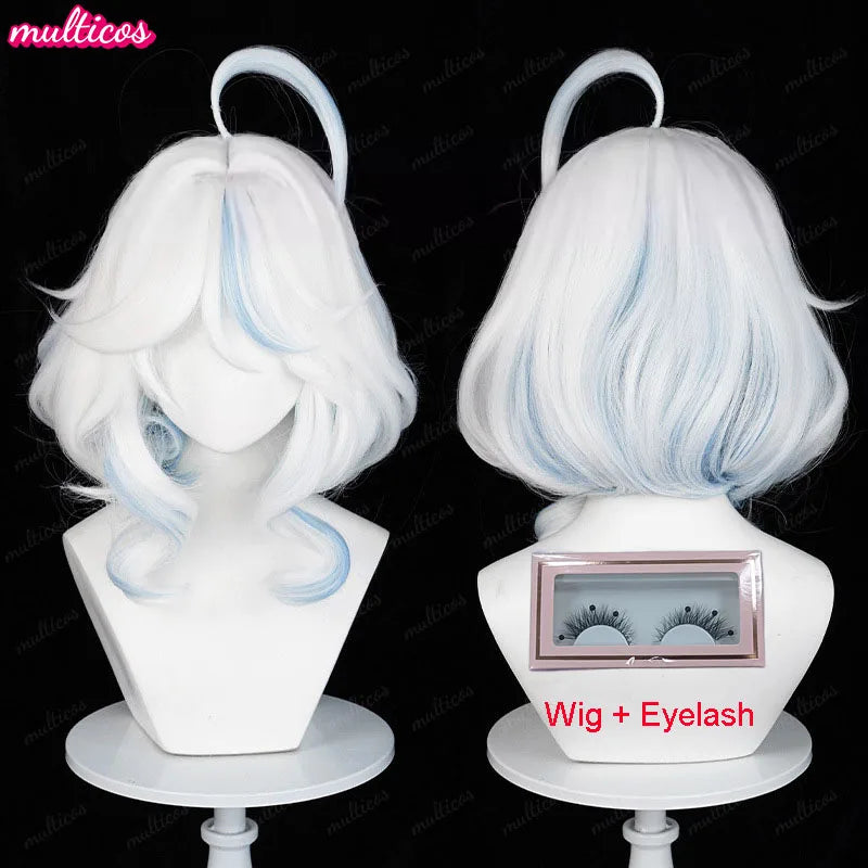 High Quality Focalors Wig Fontaine Furina Cosplay Wig Game Genshin Blue White Heat Resistant Synthetic Hair Anime Wigs + Wig Cap