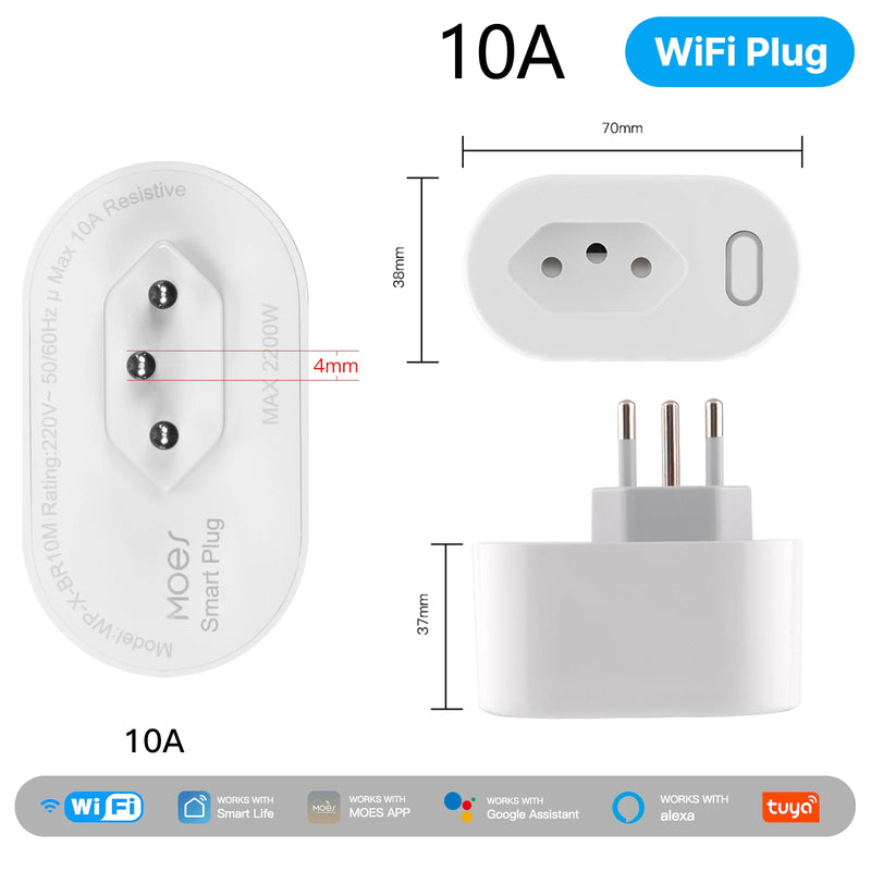 Moes 16a tomada inteligente tuya wifi/zigbee brasil versão soquete monitoramento de eletricidade à prova de fogo controle app com alexa google casa