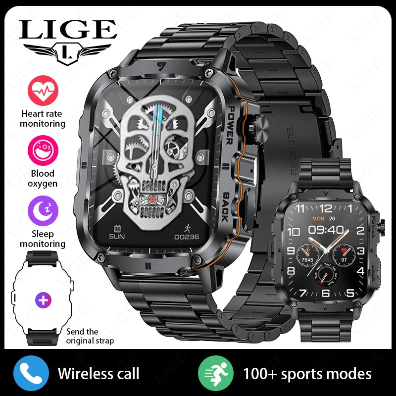 Lige 2025 relógio inteligente militar robusto masculino relógios ao ar livre lp68 à prova dwaterproof água 1.95 "al voz bt chamada homem smartwatch para android ios