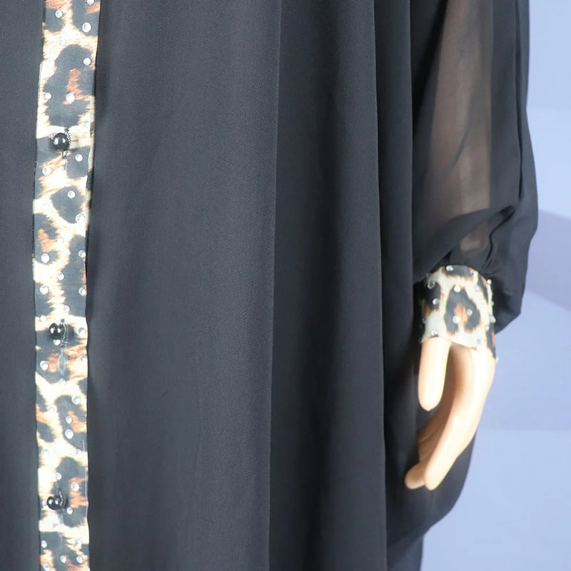 Manga comprida Chiffon Rhinestone Camisa Saia, cor sólida, Grupo Interno, 2023