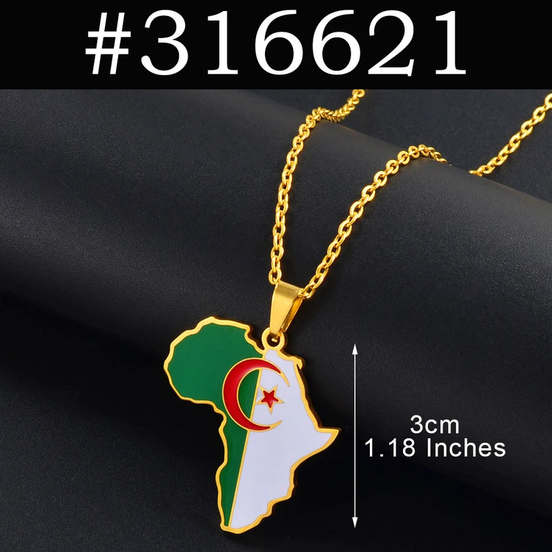 Anniyo 3CM Hip-hop Africa Map Pendant Necklaces Stainless Steel Algeria Morocco Egypt Tunisia Libay Jewelry