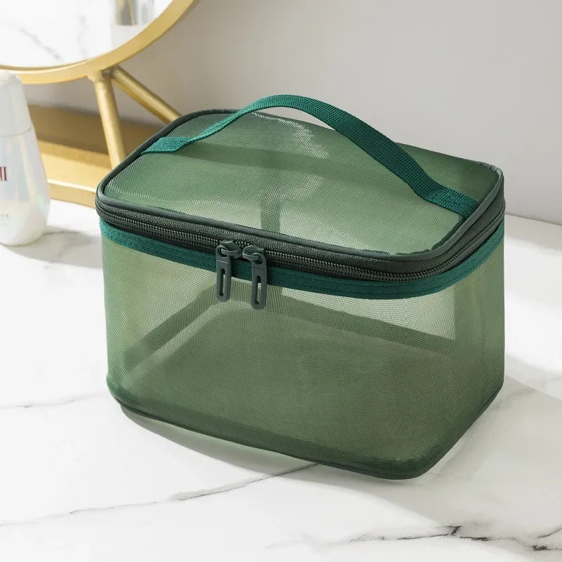 Women's Transparent Mesh Travel Cosmetic Bag Makeup and Toiletries Kit Storage Bag Make Up Organizer Bag