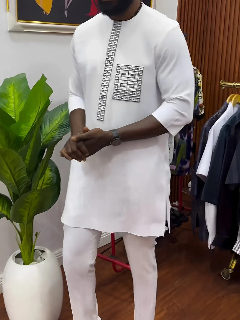 Nigeria South African Traditional Men'S Clothing 2024 New In  Oversized Shirts And Pants 2-Piece Suit Men'S Clothes Vacation Set