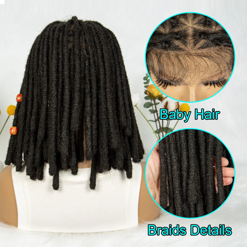 KIMA Dreadlocks Cornrow Braided Wigs Short Locs Full Lace Wig Dreadlock Box wigs with Baby Hair for Africa Women