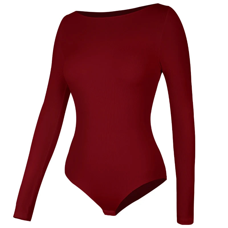 Feminino gola redonda elástico bodysuit manga longa macacão shapewear shaper senhora sexy nova feminina roupas quentes outono inverno