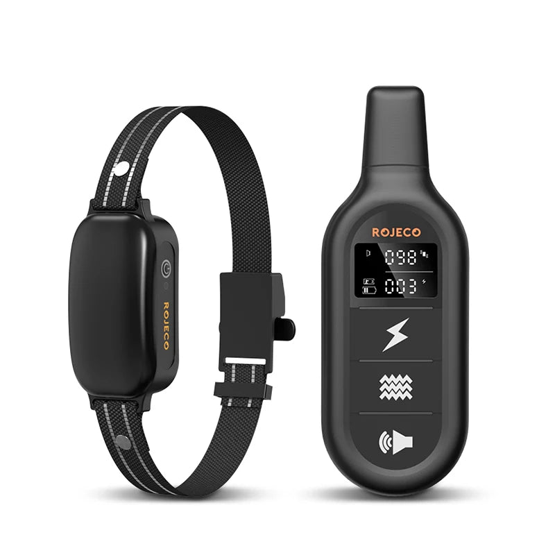 ROJECO Elétrica Dog Training Collar, Controle Remoto, IPX7 Impermeável, Vibrador Elétrico, Casca, Stop Shock, Pet, Puppy