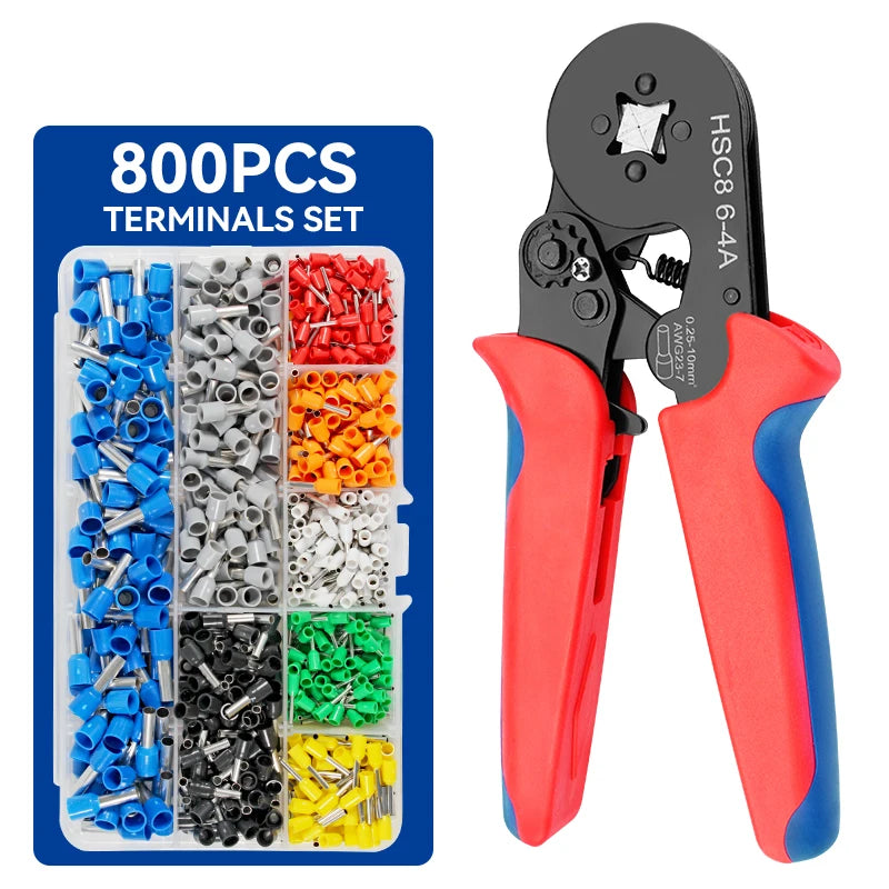 Ferramentas de crimpagem terminais tubulares, mini-Alicadores elétricos, conjuntos de braçadeiras, HSC8, 6-4, 6-6, 0,25-10 mm², 23-7AWG, 6-6, 0,25-6 mm²
