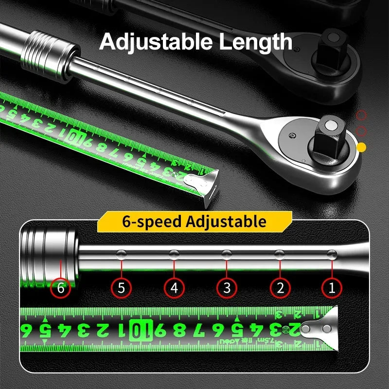 72 dentes 1/4 "1/2" chave de soquete telescópica catraca CR-V liberação rápida profissional ferramentas manuais reparo automóvel