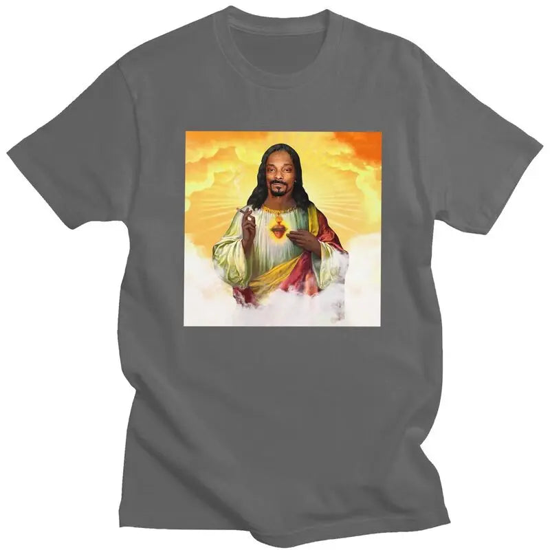 Custom Funny Saint Jesus Snoop Dogg Tshirt for Men Short Sleeve Leisure T Shirt Cool T-shirts Slim Fit 100% Cotton Tee Gift