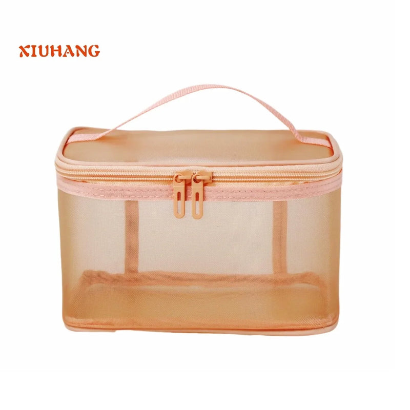 Women's Transparent Mesh Travel Cosmetic Bag Makeup and Toiletries Kit Storage Bag Make Up Organizer Bag