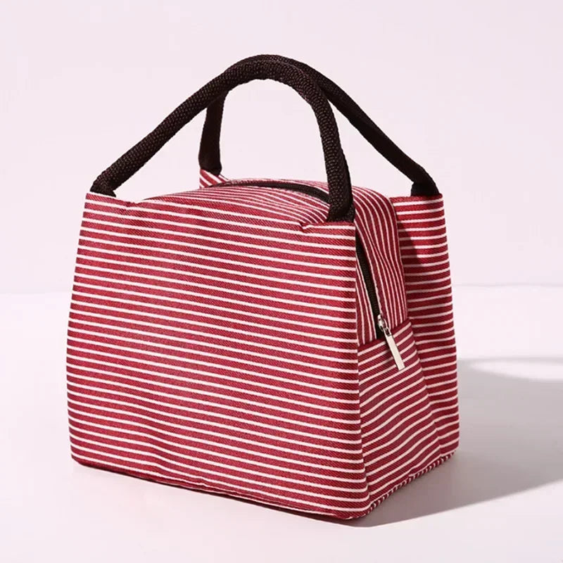 Fashion Stripe Insulated Lunch Bags Waterproof Picnic Foods Storage Container Handbag Women's Kids Thermal Lunch Box Cooler Bags
