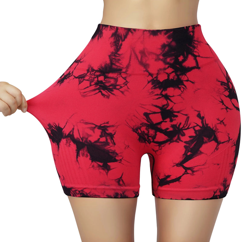 Seamless Tie Dye Style Yoga Sports Shorts apertados, Cintura alta, Calças Triplas de Fitness Secas Rápidas, Honey Peach Hip Lift