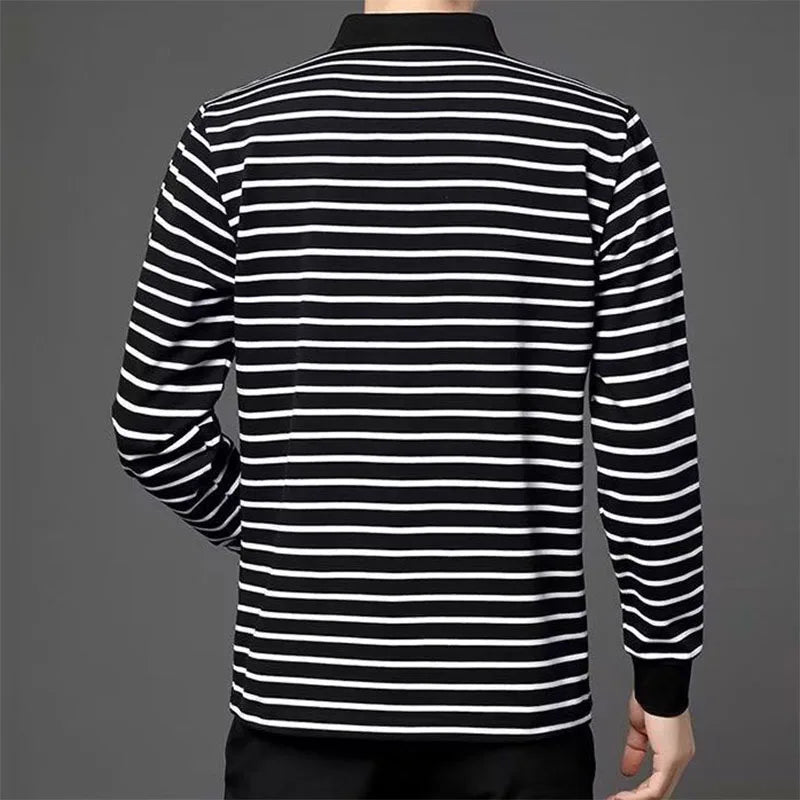 Fashion Men New Striped Polo Shirts Spring Autumn Long Sleeve Lapel Cotton Tee Shirt Male Clothes Casual Business T-Shirt 2022