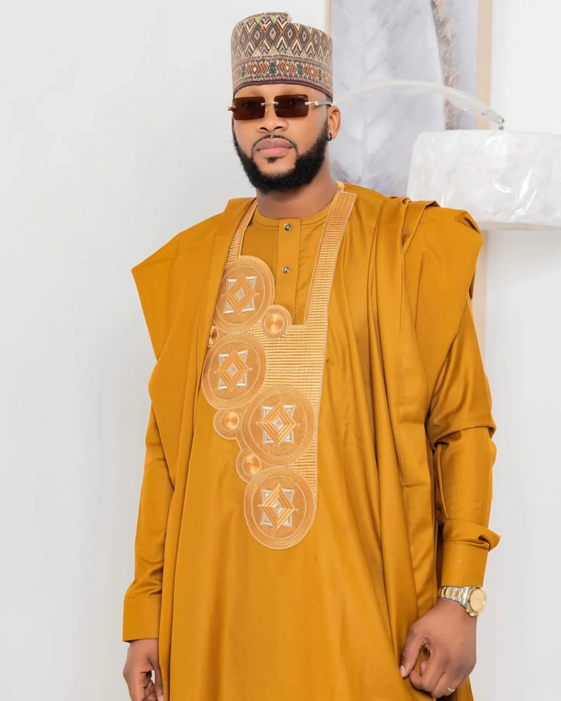 African Clothing For Men Traditional Bazin Riche Embroidery Design Top Long Sleeve 3 Piece Set