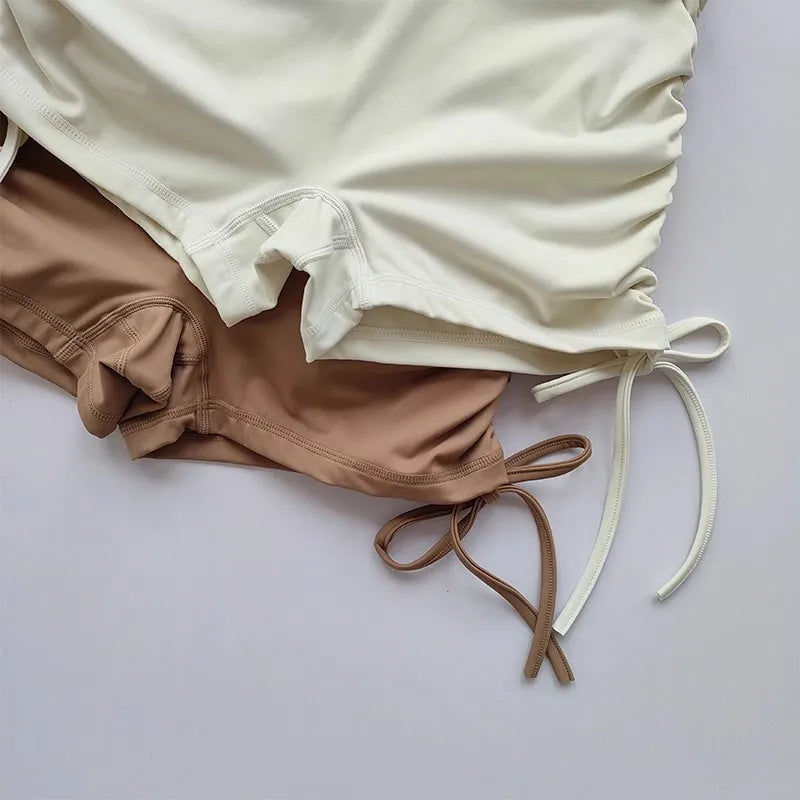 Shorts de fitness de yoga feminino de cintura alta sexy cordão amarrado calças quentes esportivas de três partes para fitness e exercício