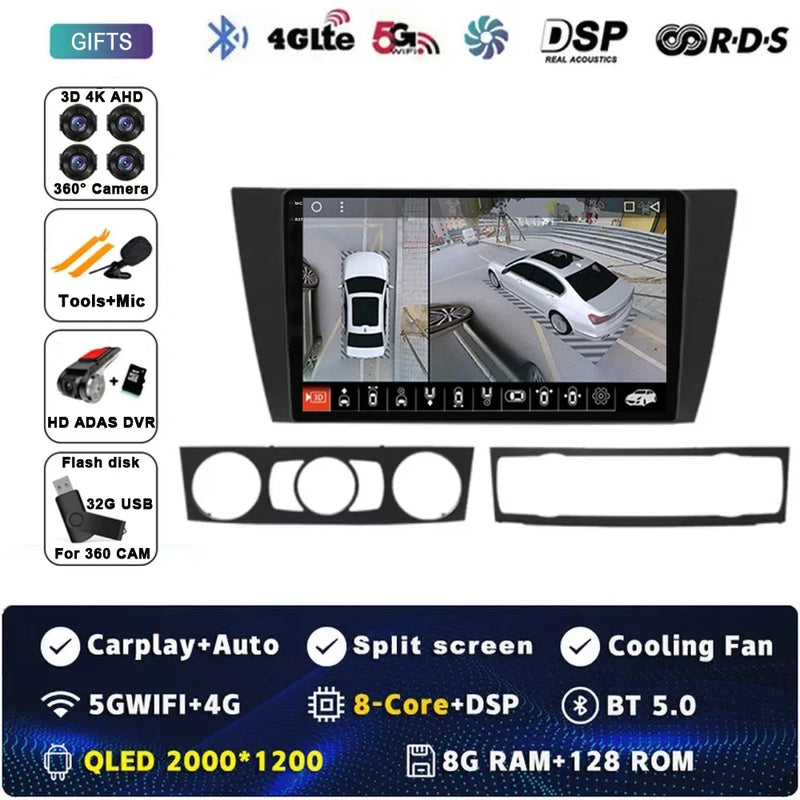 9" Car Radio Wireless CarPlay Android 15 For BMW 3-Series E90 E91 E92 E93 2005 - 2013 Auto Car Intelligent Systems AutoRadio
