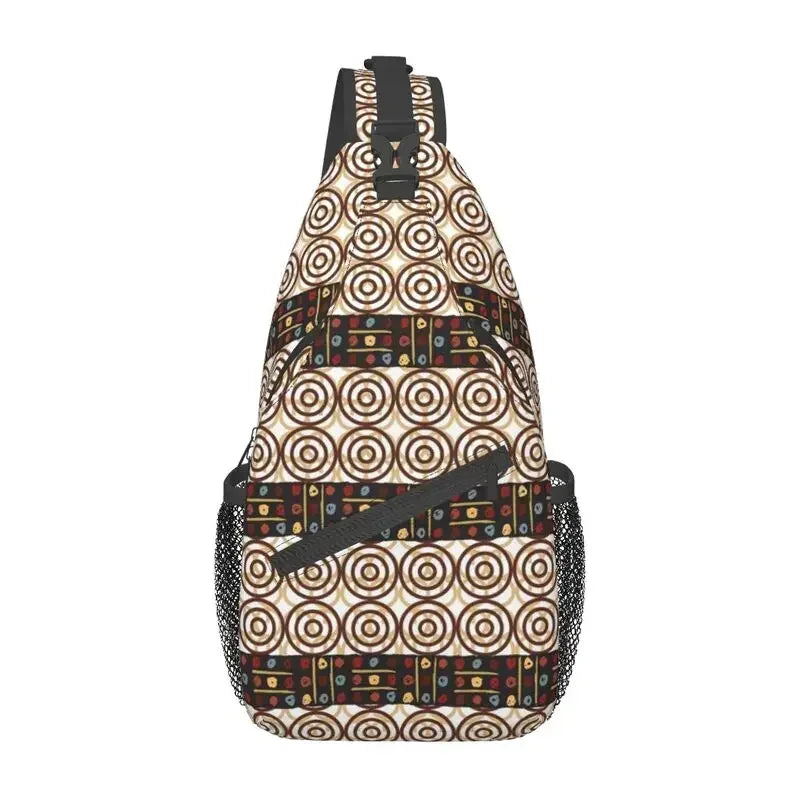 Maroon African Ankara Crossbody Sling Backpack Africa Civilization Styles Shoulder Chest Bag for Travel Hiking Daypack