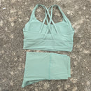 Apertado Sutiã de Fitness Cross e Cintura Alta Yoga Legging, Ginásio Monocromático Set, Terno de Treinamento Abrangente, Corrida, Compressão, 2 pcs