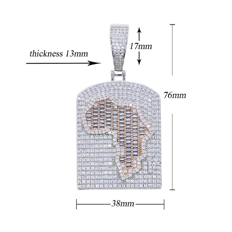 Iced Out Bling Africa Map Pendant Necklace Cubic Zirconia Silver Color Eye Cuban Chain Charm Men Fashion Hip Hop Jewelry