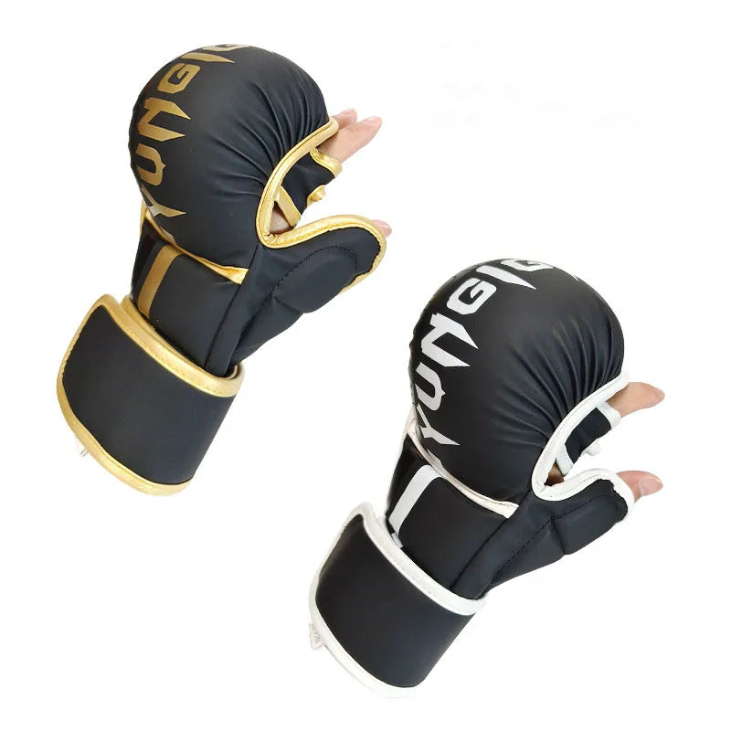 MMA Half Finger Boxing Gloves Professional Training Wrist Guard Martial Arts Sanda Sparring PU Leather Open-fingered Gloves Men