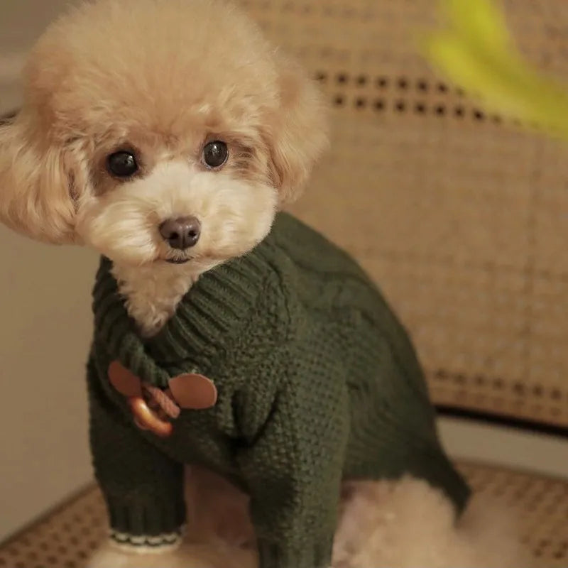 Pet Schnauzer Sweater Winter Teddy Cowl Button Knit Sweater Cat Bichon Winter Warm Clothes Small Dog Soft Clothes