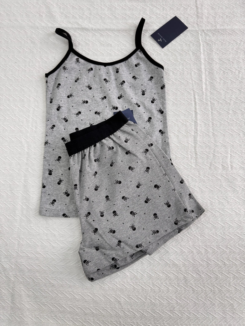 Skulls Print Home Cozy Pants Sets Women Sleeveless Cropped Tank Top+Straight Trouser Suits Casual Sweet Pajama Two-piece Set New