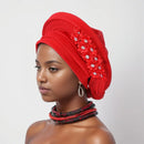 Vermelho Multi-Layered chapéu de turbante, Africano Fan Shaped cabeça Wraps, Headwear plissado com Cristal, Nigéria Headtie, Auto Gele, Casamento