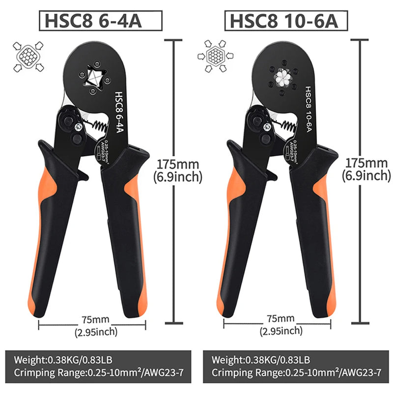 Hexagonal Auto-Ajustável Ratchet Virola Crimping Tool Kit, Crimper Kit com Mangas Virola, Terminais de Fio, 23-7AWG, 0.25-10 mm2