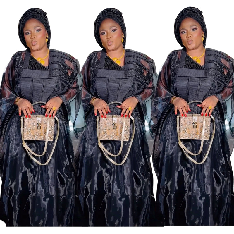 African Attire For Women Black Abaya Embroidery Plus Size Elegant Party Church Dress With Scarf
