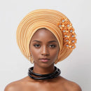 Vermelho Multi-Layered chapéu de turbante, Africano Fan Shaped cabeça Wraps, Headwear plissado com Cristal, Nigéria Headtie, Auto Gele, Casamento