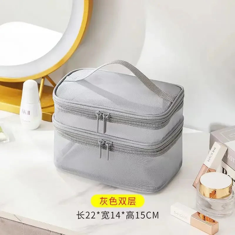 Women's Transparent Mesh Travel Cosmetic Bag Makeup and Toiletries Kit Storage Bag Make Up Organizer Bag