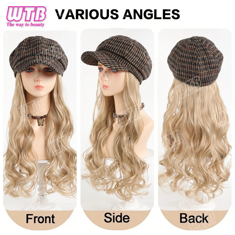 WTB Wavy Curly Hair Hat Wig Long Hair Black/Golden Beret Autumn Winter Hat Chemical Fiber Wig Hair Extensions Hair Accessories
