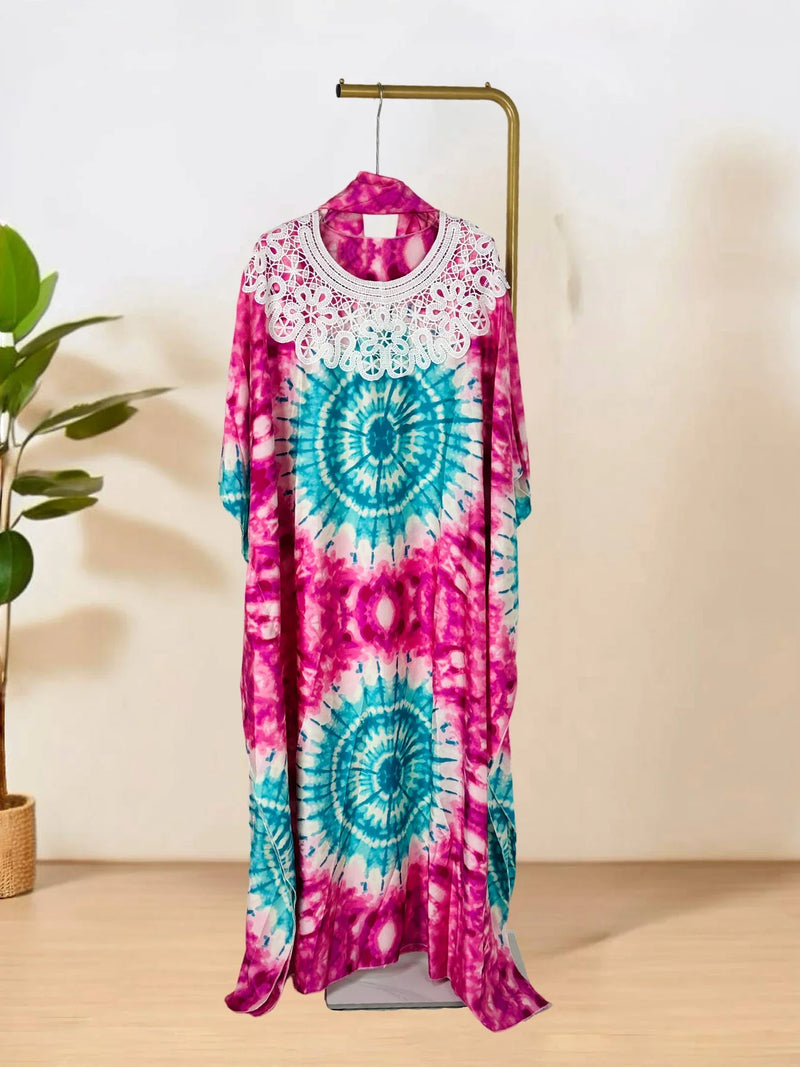 Vestido Kaftan de bloco de cor feminino, elegante gola redonda, vestido maxi manga batwing, roupas plus size