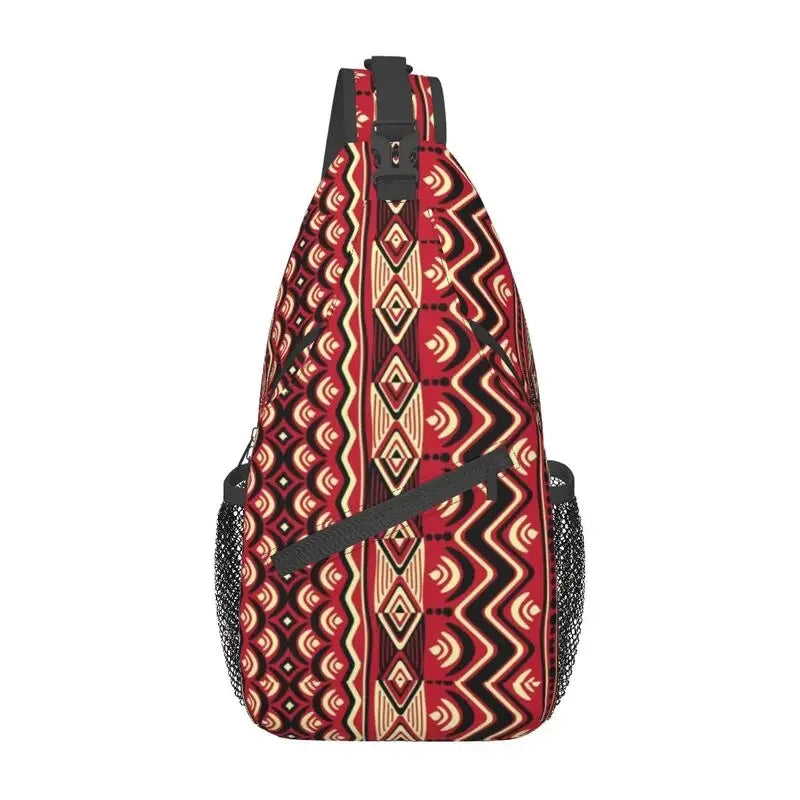 African Kente Cloth Design Sling Bag for Traveling Traditional Africa Ethnic Pattern Chest Crossbody Backpack Shoulder Daypack