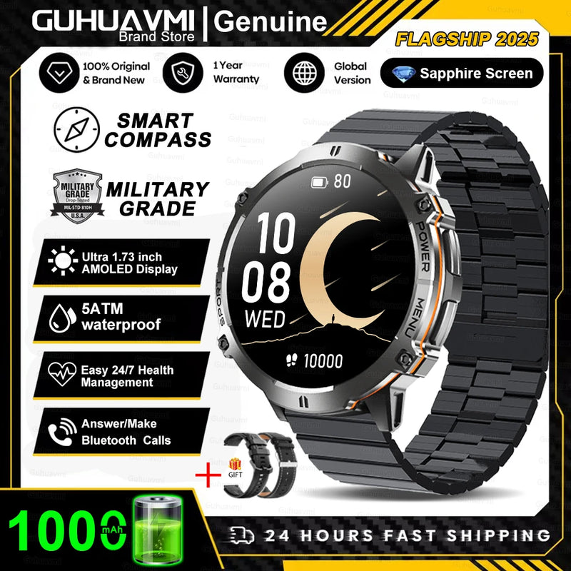 T-rex 3 grau militar 1000mah bateria relógio inteligente 10atm à prova dwaterproof água gps bússola altímetro chamada amoled masculino nadar esportes smartwatch