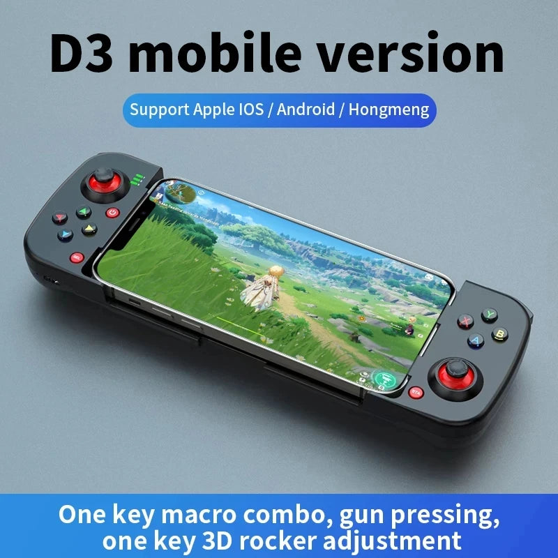 Gamepad sem fio extensível bluetooth d3 para celular android retrátil gamepad joystick para pubg switch/ps4/ps3/pc/ios