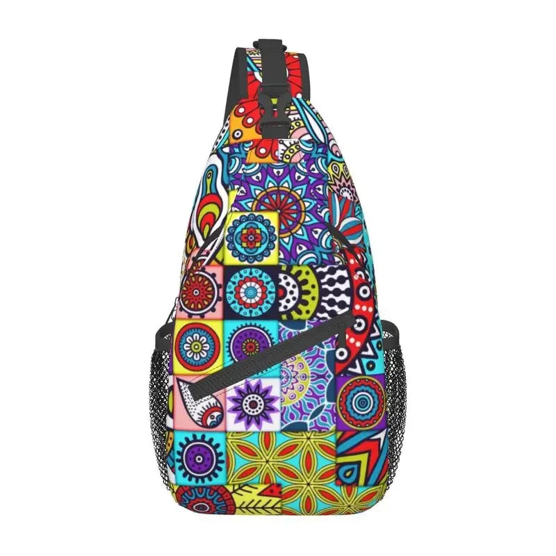 African Kente Cloth Design Sling Bag for Traveling Traditional Africa Ethnic Pattern Chest Crossbody Backpack Shoulder Daypack
