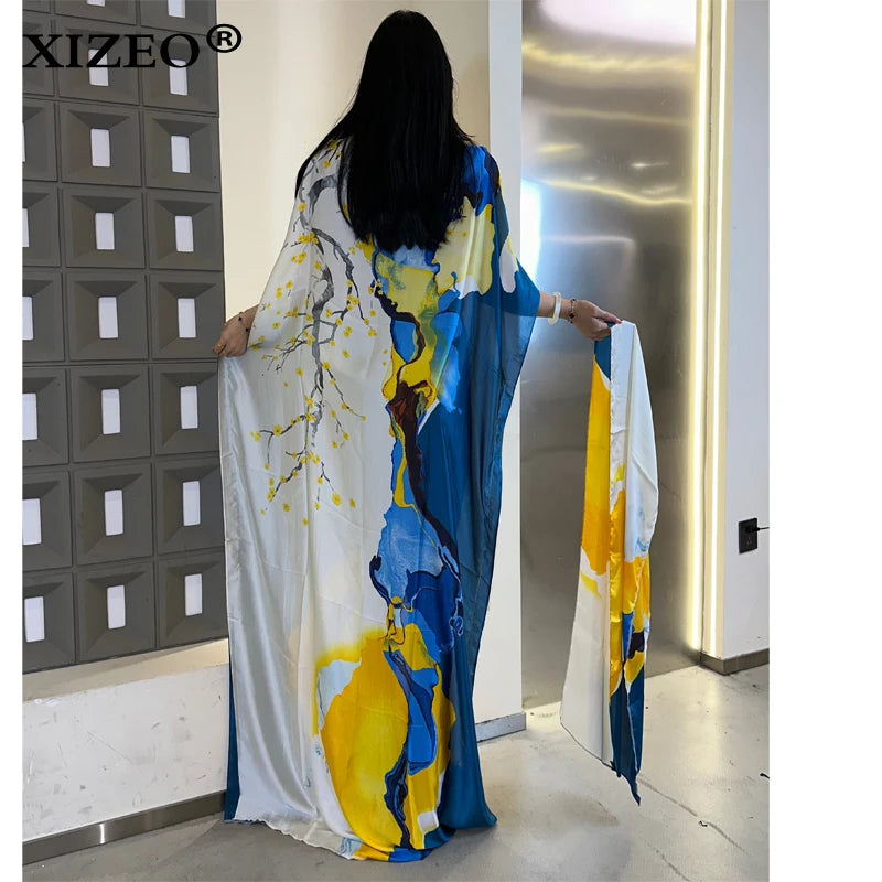 XIZEO vestidos africanos muçulmanos para mulheres dubai abaya gola redonda vestido kaftan com estampa de bolinhas, vestido maxi elegante, vestido maxi