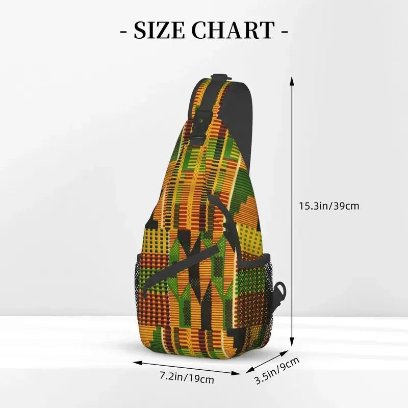 African Kente Cloth Design Sling Bag for Traveling Traditional Africa Ethnic Pattern Chest Crossbody Backpack Shoulder Daypack