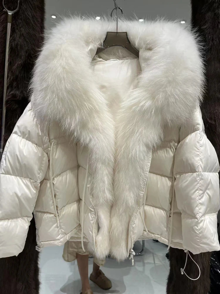 OFTBUY Thick Warm White Duck Down Coat Waterproof Parka 2025 New Oversized Raccoon Fur Collar Winter Puffer Hooded Jacket Women