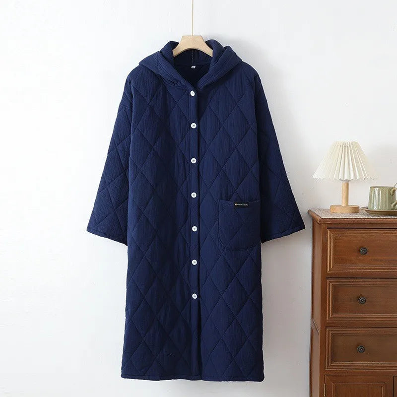 Autumn Winter Women Warm Cotton with Filler Robe Ladies Hoodie Bathrobe Female Long Sleeve Dressing Gown Robes Home Clothes