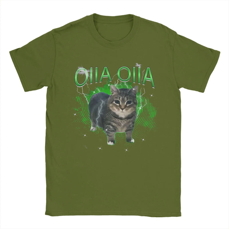 Spinning Cat OIIA OIIA Electric Meme Cat OIIAA T Shirts for Men Pure Cotton T-Shirts O Neck Tees Short Sleeve Tops Birthday Gift
