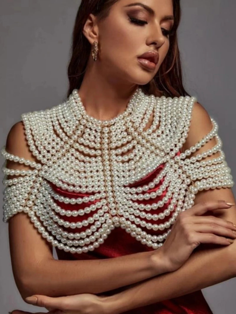 Xale de Corrente Corporal Pérola de Noiva, Roupas Femininas, Jóias, Adequado para Casamentos e Festas, Festa e Banquetes, 1Pc