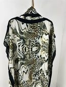 Vestido maxi estampado floral feminino, gola redonda Kaftan Abaya, modesta manga Batwing, roupa de mulher