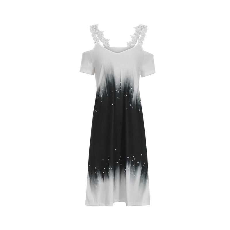 Women Summer Casual Long Dress 2022 Hollow Out Short Sleeve A-Line Lady Length Beach Boho Party Elegant Dresses