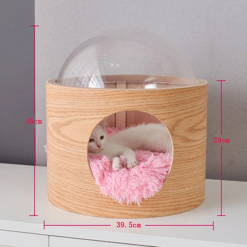 Cat Transparent Space Capsule Cat Nest Climbing Solid Cabin Capsule Wooden Delivery Room Four Seasons Universal Pet Supplies