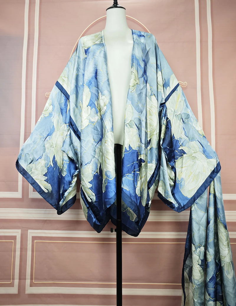 Elegant Floral Summer Sexy Lady Beach Bikini Mini Kimonos Plus Size African Women Fashion Swimwear Loose Cardigans Clothes